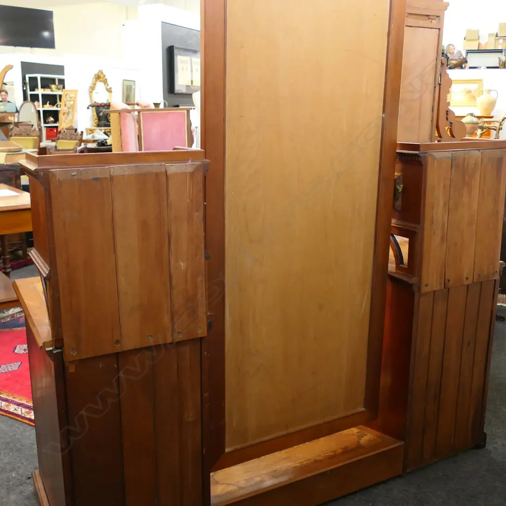 19thC SUPERB QUALITY KAURI INLAID DRESSING TABLE 1600 x 560 x 1870mm. Mottled panels + burr totara & rewarewa inlays Image 1++
