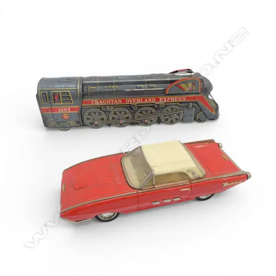 VINTAGE TIN TRAIN TOY 'CRAGSTAN OVERLAND EXPRESS' L.410mm + CAR