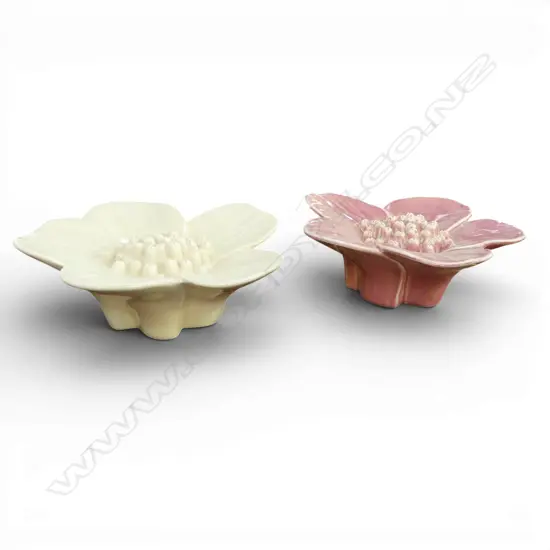 2 BOB STEINER STUDIO POTTERY FLOWERS 300mm dia