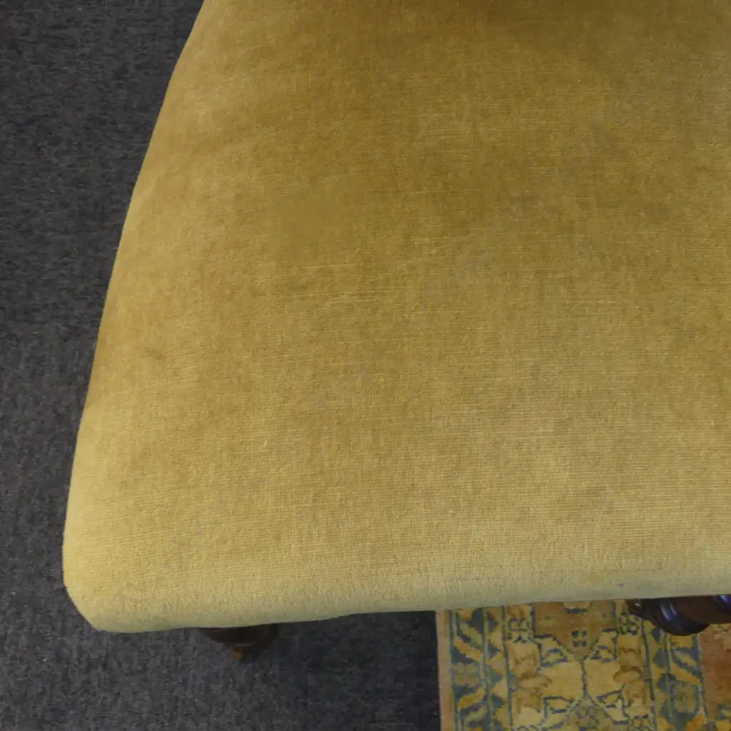4 EDWARDIAN DINING CHAIRS; GREEN VELVET UPHOLSTERY Image 1++