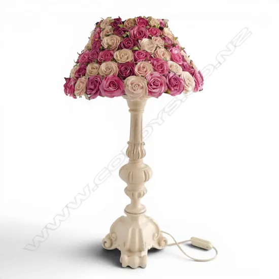 TABLE LAMP w. FAUX ROSE SHADE H.640mm
