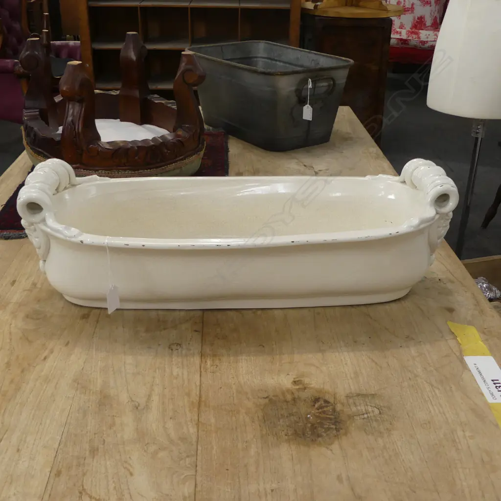 WHITE GLAZED POT BY LEONA FLORENCE ITALY W.600mm Image 1++