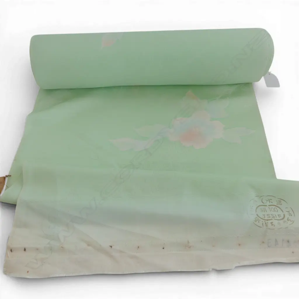 Unused 1980's NISHIJIN TEXTILE (Kyoto) JAPANESE floral pattern SILK ROLL L.12M W.370mm. New old stock... Image 1++