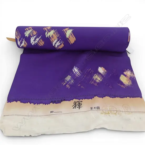 Unused 1980's NISHIJIN TEXTILE (Kyoto) JAPANESE patterned blue SILK ROLL L.12M W.370mm. New old stock...