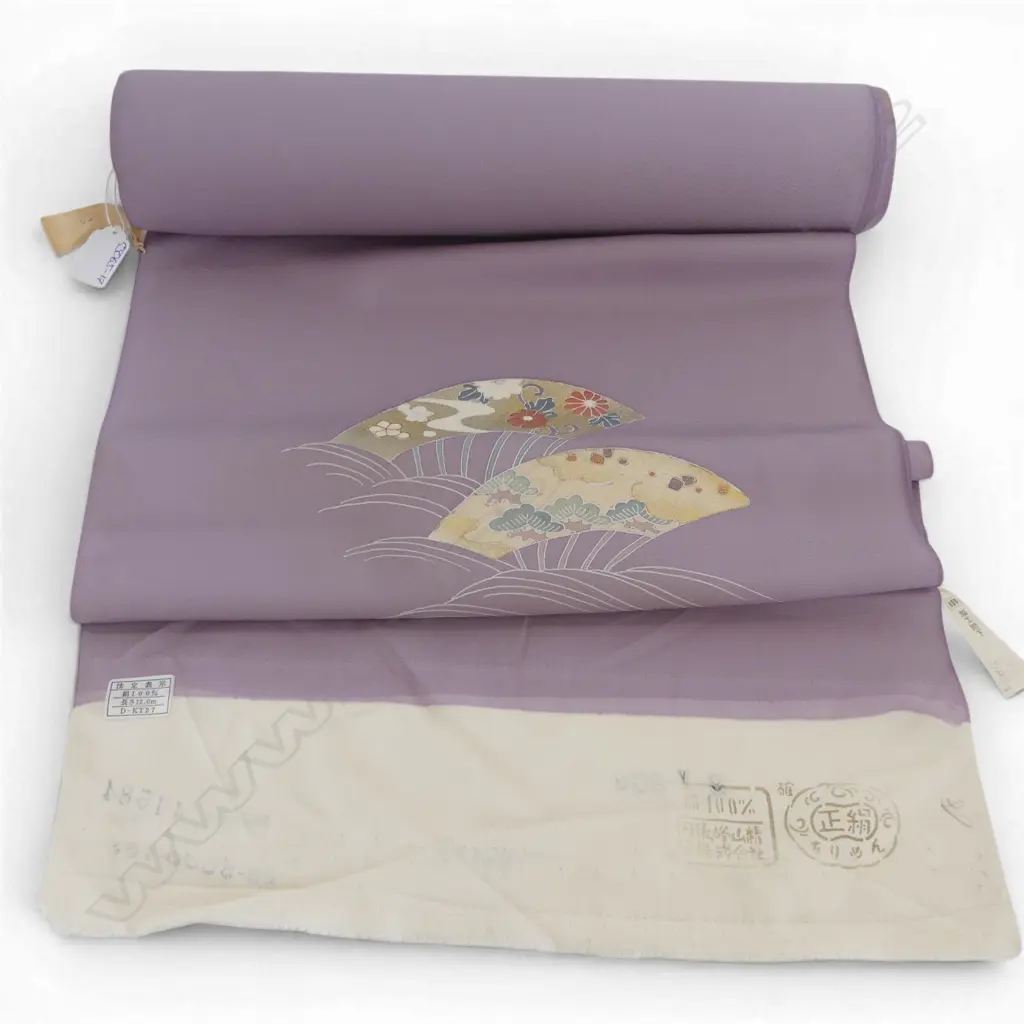 Unused 1980's NISHIJIN TEXTILE (Kyoto) JAPANESE fan pattern SILK ROLL L.12M W.370mm. New old stock... Image 1++