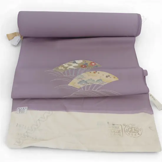 Unused 1980's NISHIJIN TEXTILE (Kyoto) JAPANESE fan pattern SILK ROLL L.12M W.370mm. New old stock...