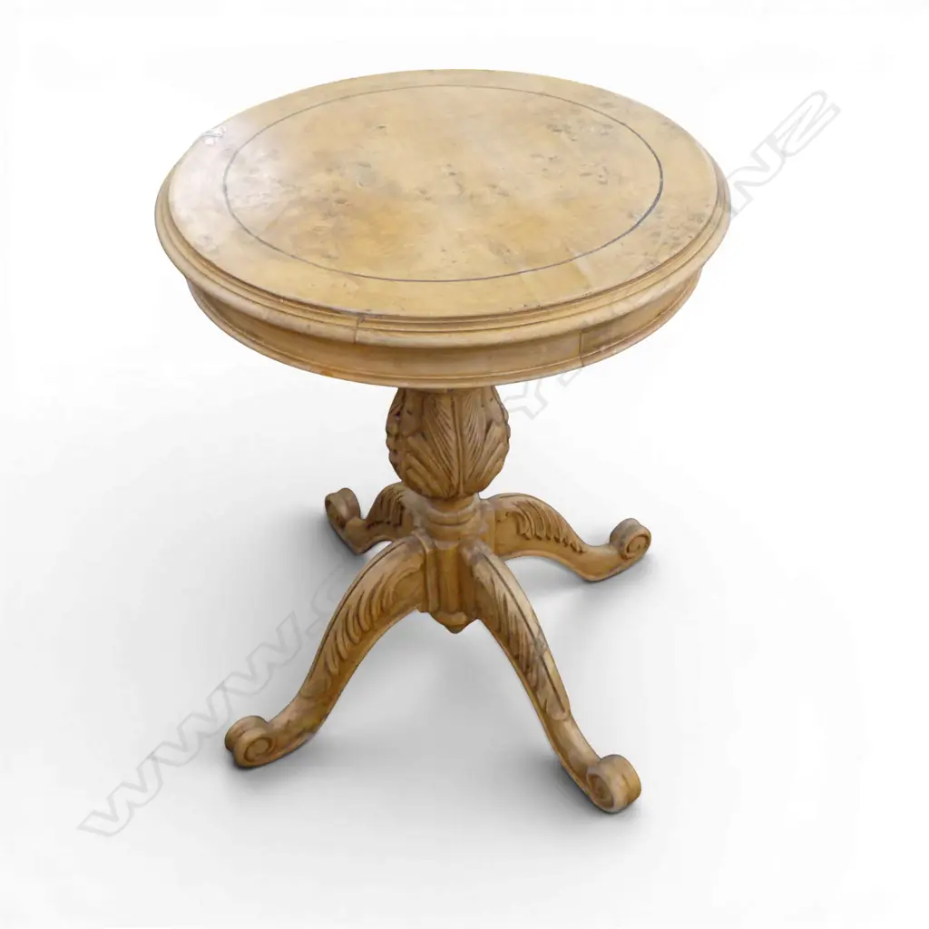 WALNUT CARVED PEDESTAL BASED CIRCULAR SIDETABLE DIA580 H730MM Image 1++