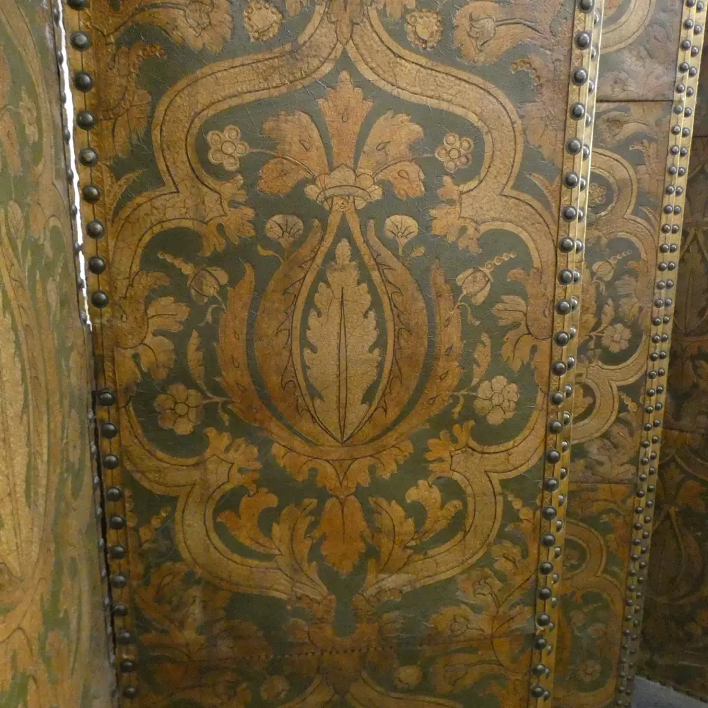 VINTAGE LEATHER 6 PANEL FOLDING SCREEN H.1940mm Image 1++