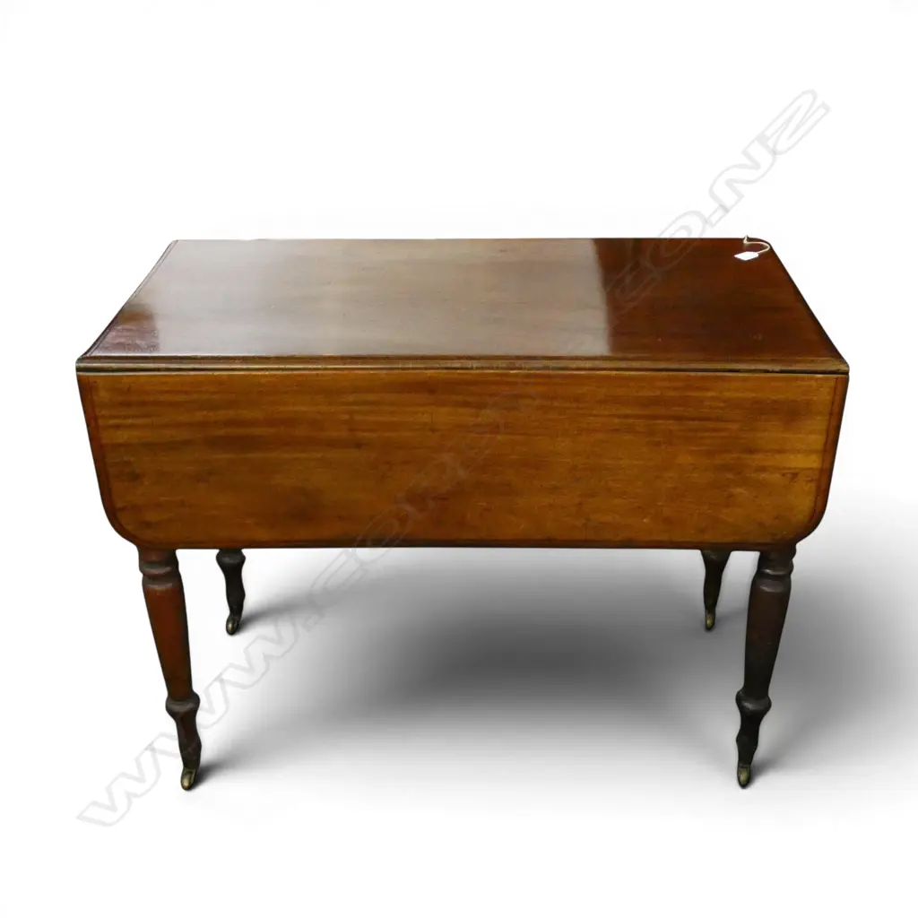 ANTIQUE MAHOGANY DROP SIDE TABLE ON CASTORS 980x530x735mm Image 1++