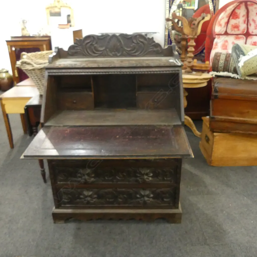 CARVED OAK FALL FRONT BUREAU 860x470x1245mm Image 1++