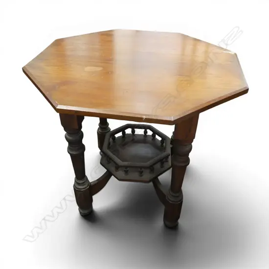 Late 19thC dark stained KAURI OCTAGONAL OCCASIONAL TABLE H.770mm Dia.805mm. BORER to frieze.