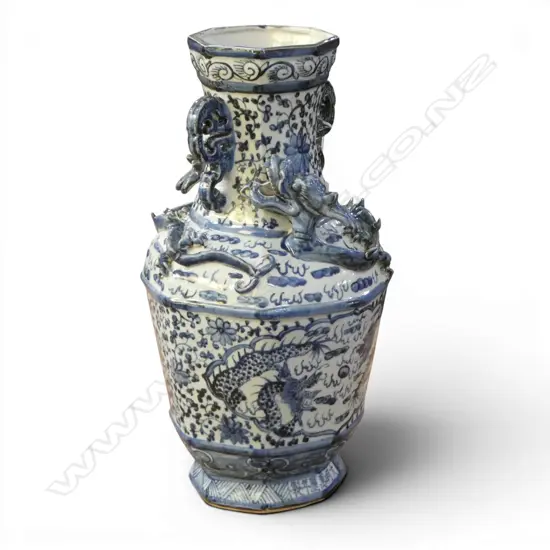 ORIENTAL B/W VASE w. APPLIED DRAGON (MINOR LOSSES) H.425mm