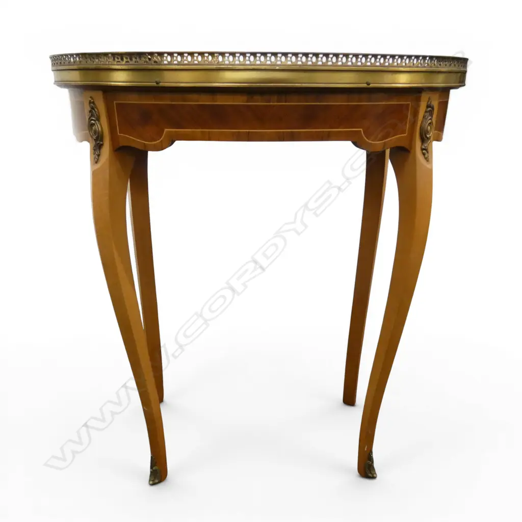 FRENCH LOUIS XV STYLE TABLE KIDNEY SHAPE MARBLE TOP BRASS GALLERY ONE DRAWER 530 x 530mm Image 1++