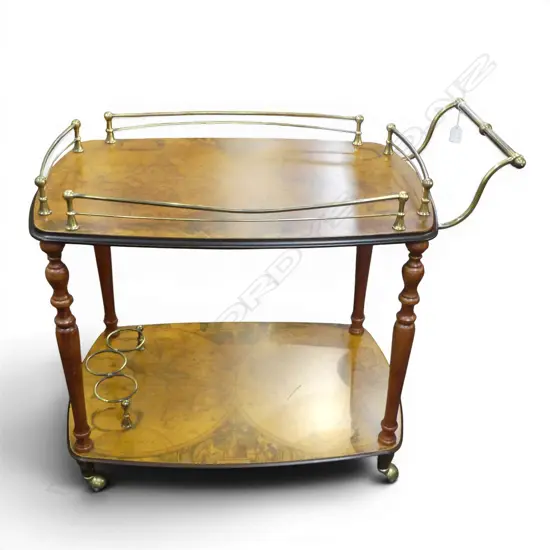 ITALIAN STYLE TEA TROLLEY with antique style double maps of the world to each tier GILT FITTINGS