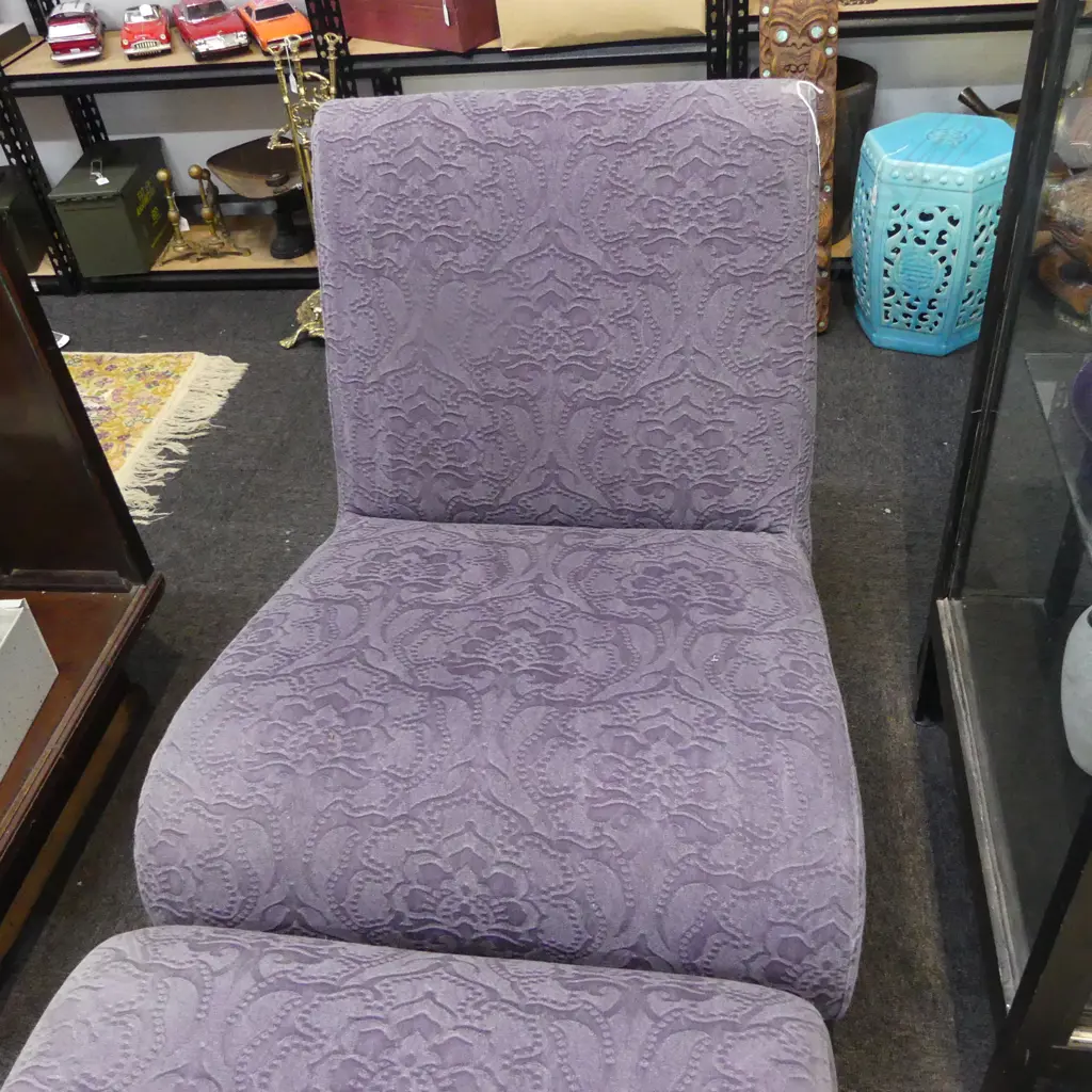 DAVID SHAW CHAIR & FOOTREST IN PURPLE UPHOLSTERY Image 1++
