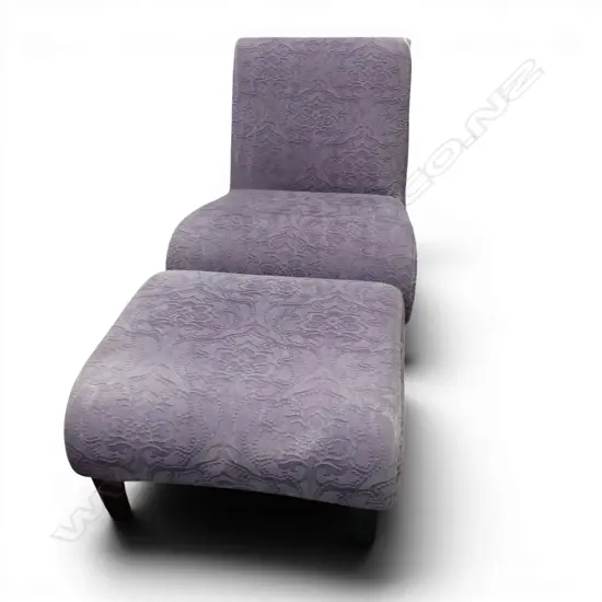 DAVID SHAW CHAIR & FOOTREST IN PURPLE UPHOLSTERY