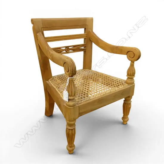 CHILDS CARVED CANE SEATED OPEN ELBOW CHAIR H460 W330MM