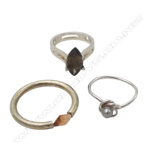 SIMON MISDALE DESIGN THREE GEMSTONE AND PEARL SILVER RINGS From Simon's estate 