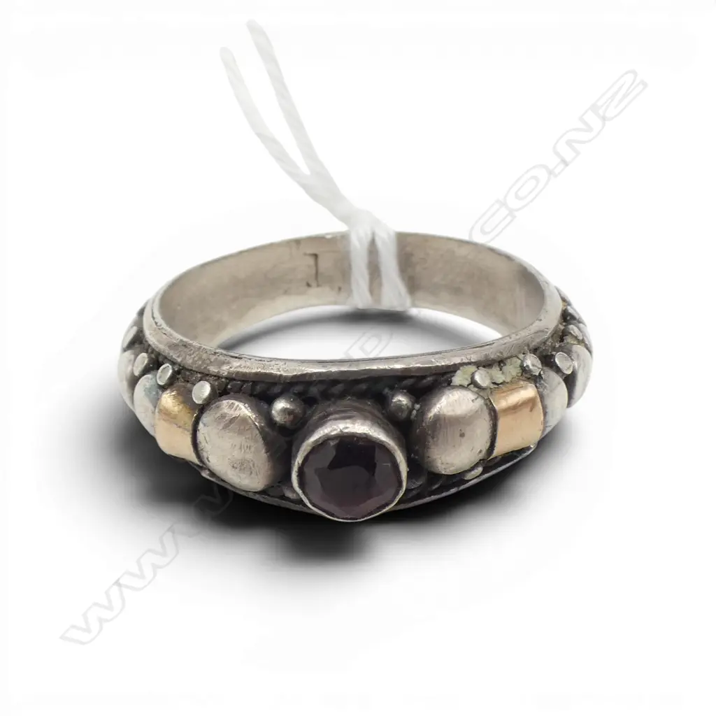 22CT Gold trim & STG SIL GARNET? RING W.4.8G SIZE R Image 1++
