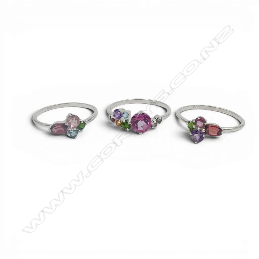 SILVER GEMSTONE 3 RING STACKER SIZE O TO Q Image 1++