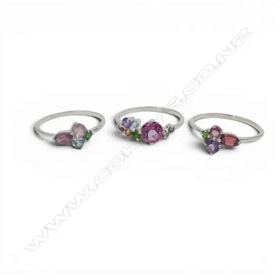 SILVER GEMSTONE 3 RING STACKER SIZE O TO Q