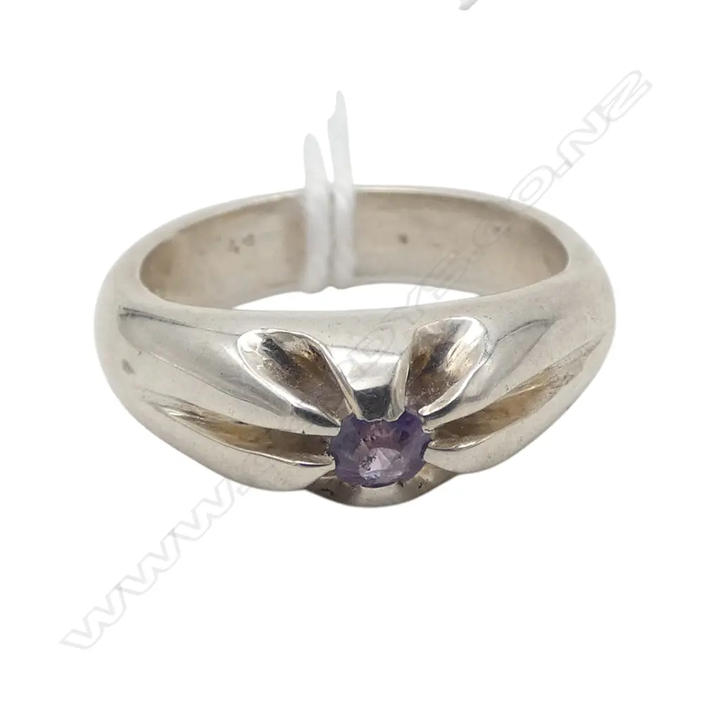 SIMON MISDALE DESIGN SILVER GYPSY AMETHYST SET RING From Simon's estate SIZE P Image 1++