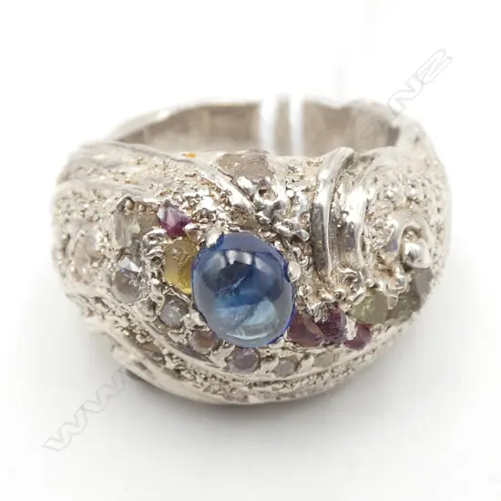 SIMON MISDALE DESIGN  SUBSTANTIAL SILVER GEMSTONE SET RING From Simon's estate SIZE R