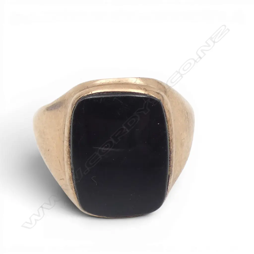 9ct ROSE GOLD & ONYX SIGNET RING 5gms SIZE R Image 1++