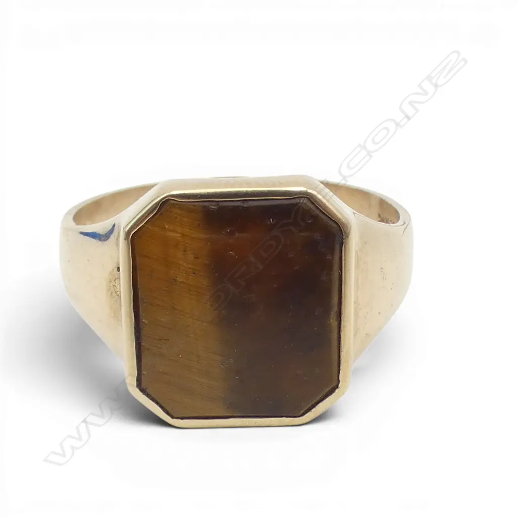 9ct GOLD TIGERS EYE 5.03gms SIZE X1/2 Image 1++
