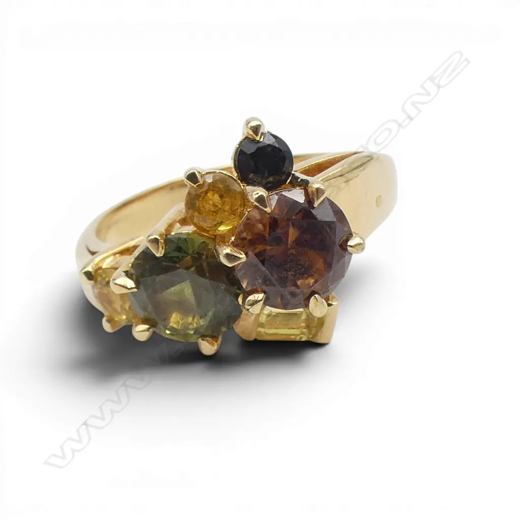 14CT YG TOPAZ  AND SAPPHIRE RING, SIZE O, 7.9gms Image 1++