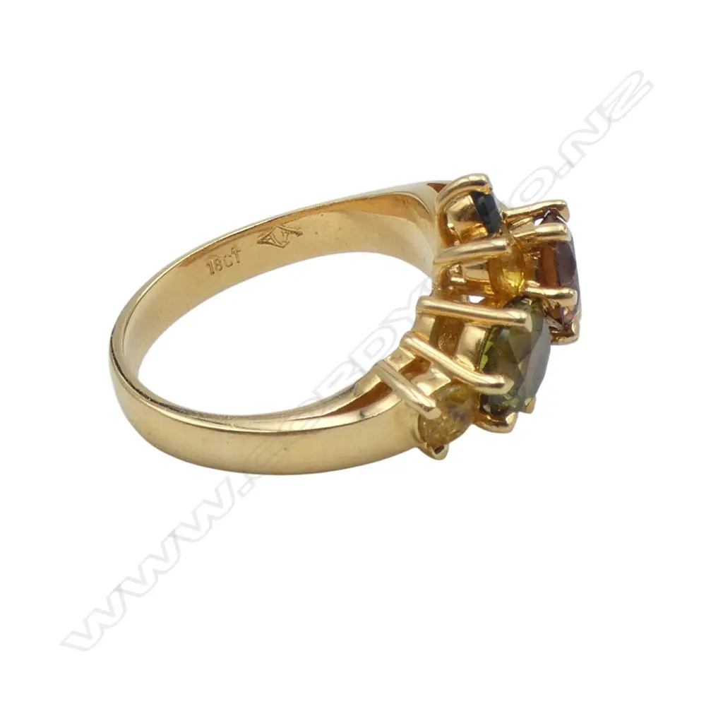 14CT YG TOPAZ  AND SAPPHIRE RING, SIZE O, 7.9gms Image 1++