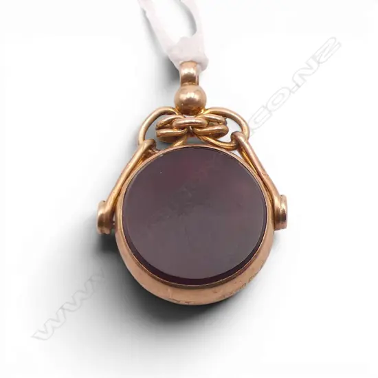 9ct ROSE GOLD BLOODSTONE / CARNELIAN FOB SPINNER, 4.16gm