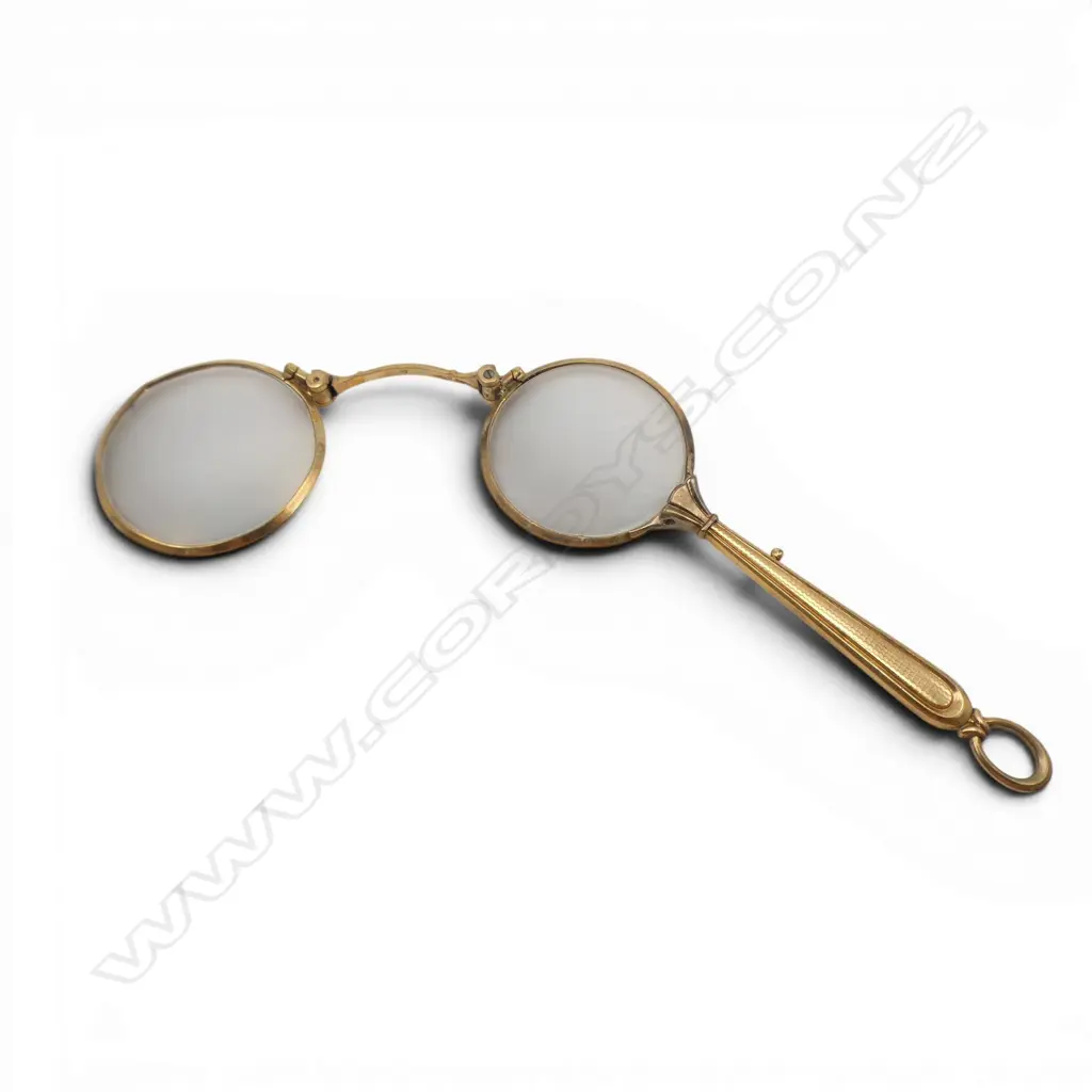 EDWARDIAN GOLD PLATE FOLDING LORGNETTE push button release  Image 1++