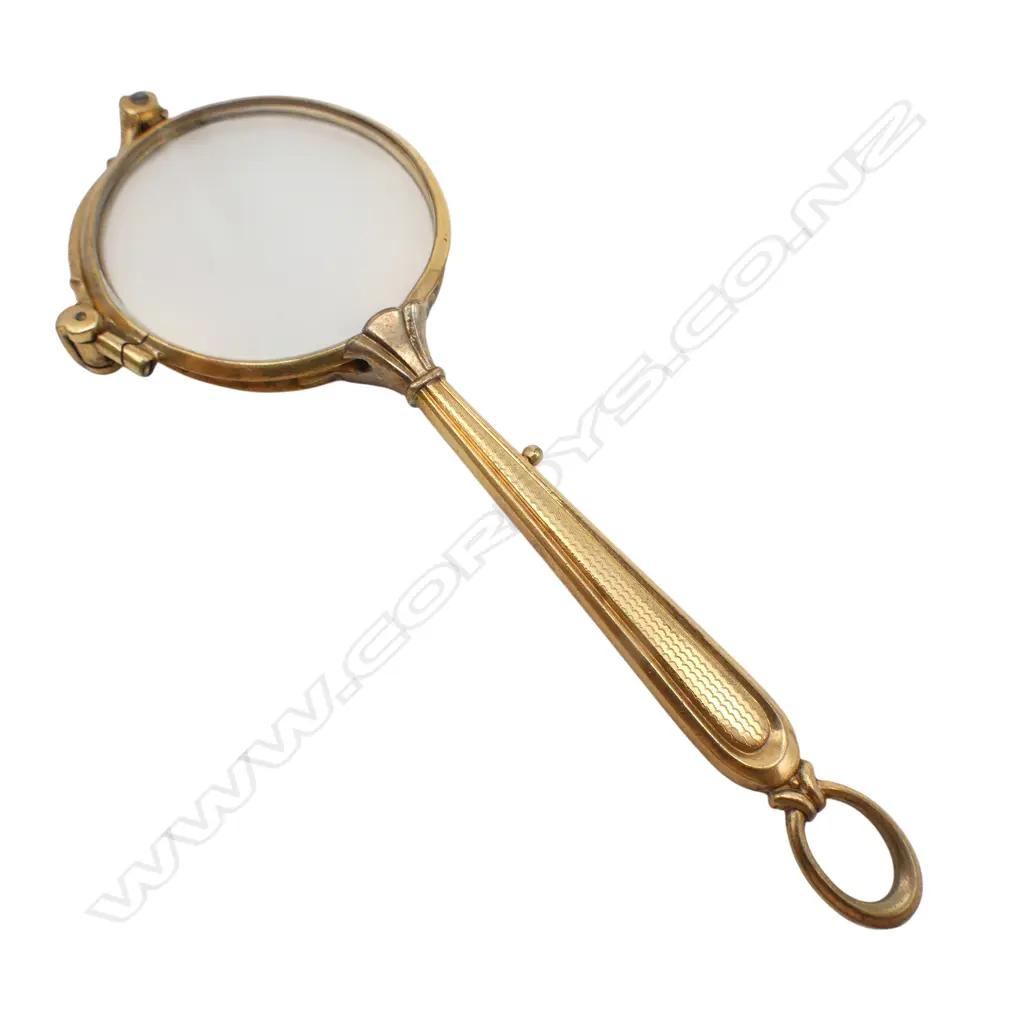 EDWARDIAN GOLD PLATE FOLDING LORGNETTE push button release  Image 1++