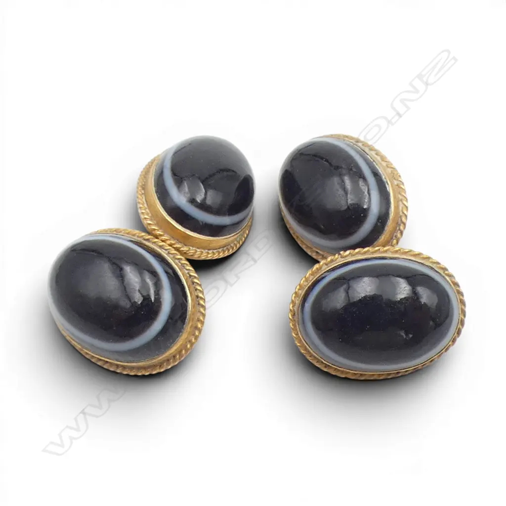 PR ANTIQUE 15CT AGATE CUFFLINKS 5.8gms Image 1++