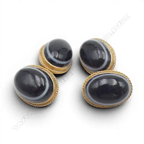 PR ANTIQUE 15CT AGATE CUFFLINKS 5.8gms