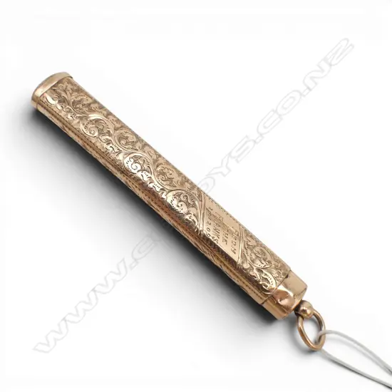 ANTIQUE 9ct ENGRAVED PENCIL CASE, 16.57gm, Birmingham hallmarks, not operational