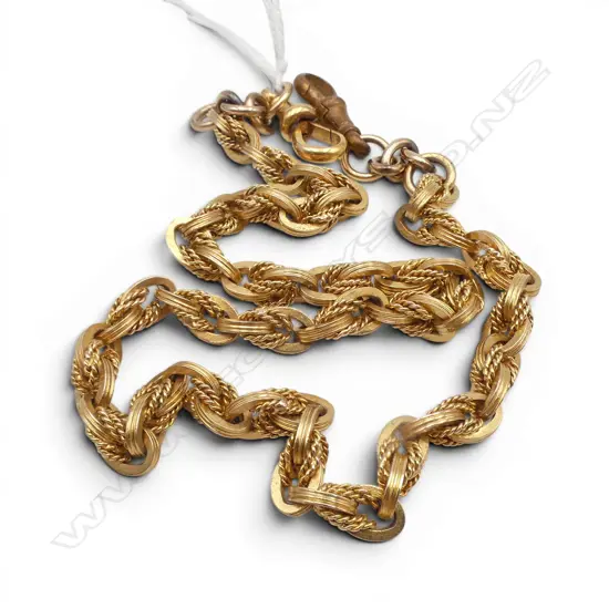 VICTORIAN GILDED PRINCE OF WALES LINKS CHAIN TESTING AS 14CT WITH A FEW 9CT LINKS/PLATED CLIP/ONE CLIP PROBLY 15CT 29gms