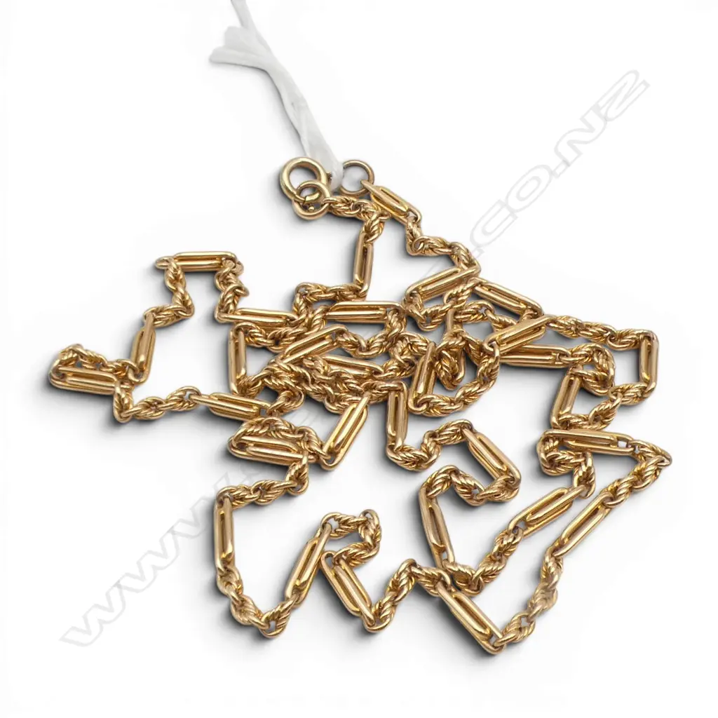 QUALITY 14ct GOLD LONG FANCY NECK CHAIN Prince of Wales & linked rail links. L.760mm. 25.8gms Image 1++