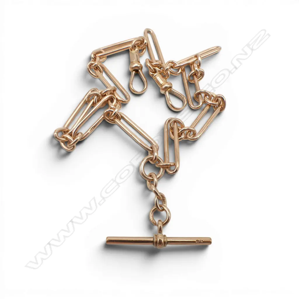 9CT ROSE GOLD FOB CHAIN T BAR NECKLACE L.390mm 26.6gms Image 1++