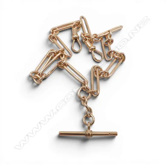 9CT ROSE GOLD FOB CHAIN T BAR NECKLACE L.390mm 26.6gms