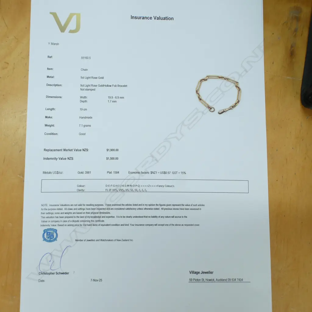 9ct GOLD FOB BRACELET L.190mm 7.1gms Image 1++