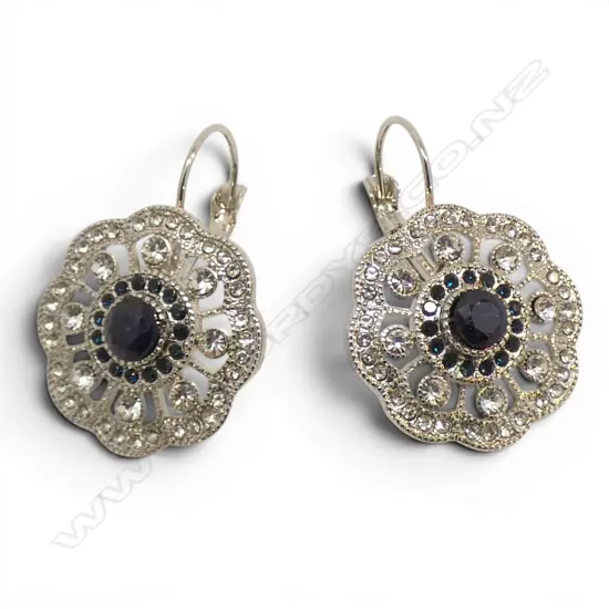 PR ENHANCED  SAPPHIRE SNOWFLAKE EARRINGS  in plated mounts, continental backs
