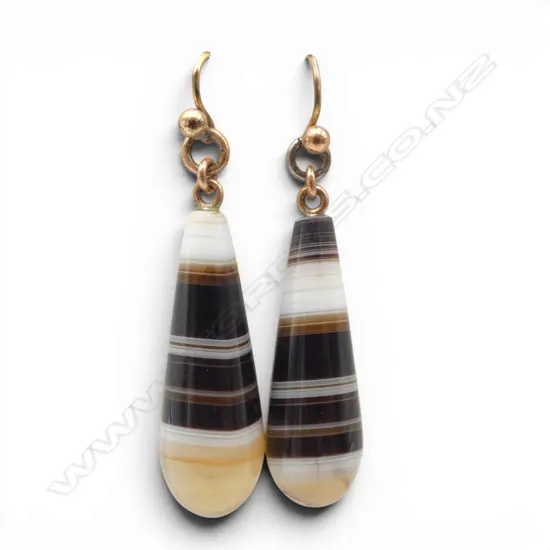PR 9ct BANDED AGATE EARRINGS