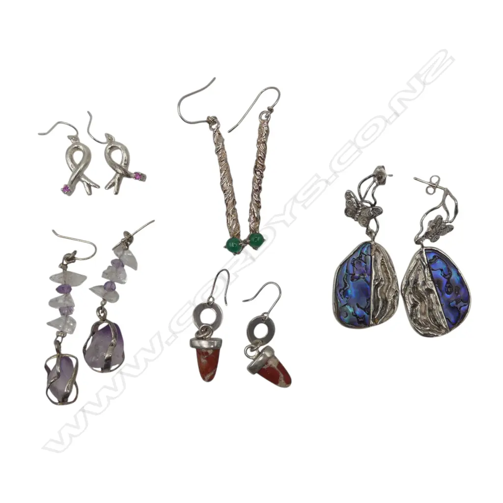 FIVE PAIRS SILVER/GEMSTONE EARRINGS From estate of jeweller Simon Misdale Image 1++