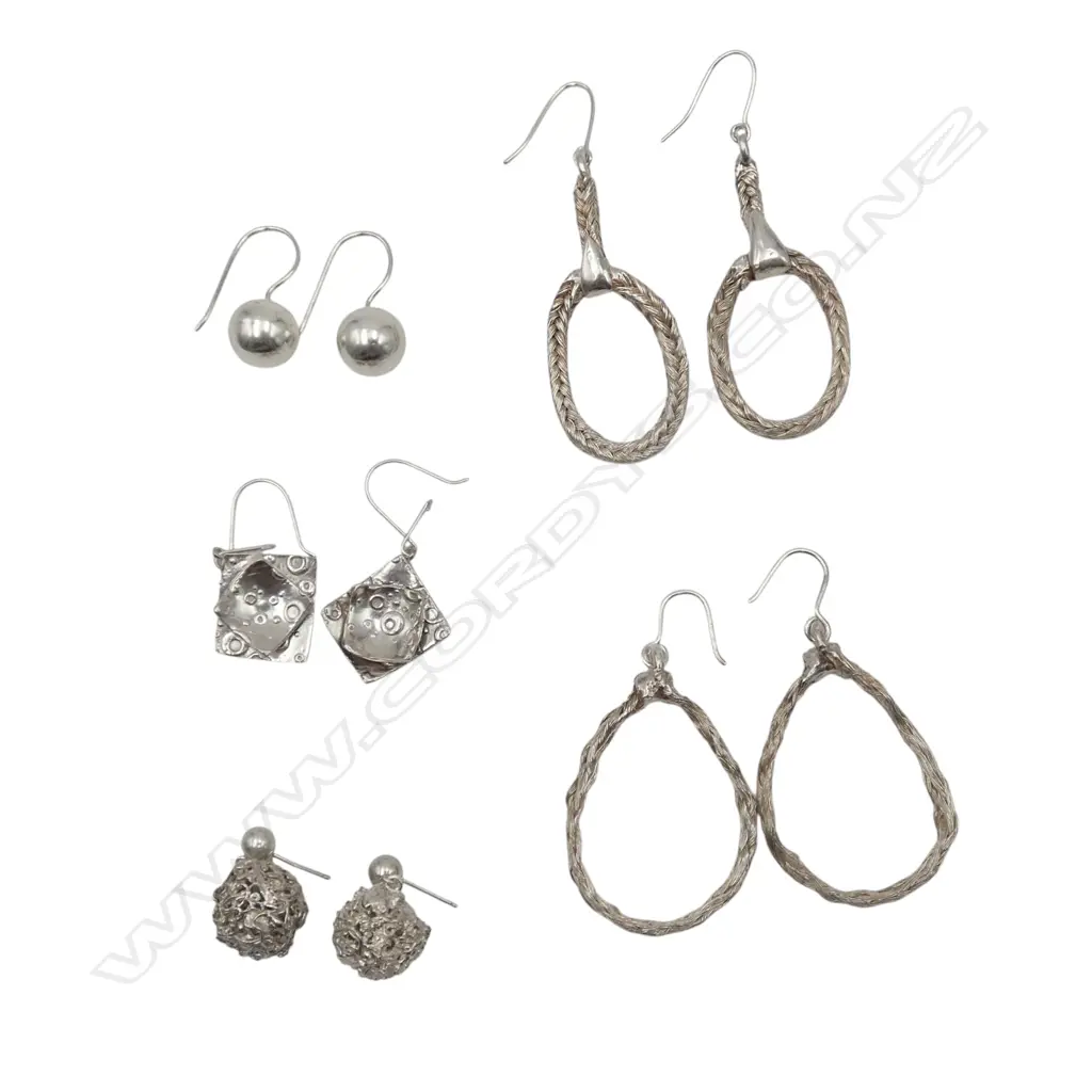 FIVE PAIRS SILVER EARRINGS From estate of jeweller Simon Misdale Image 1++