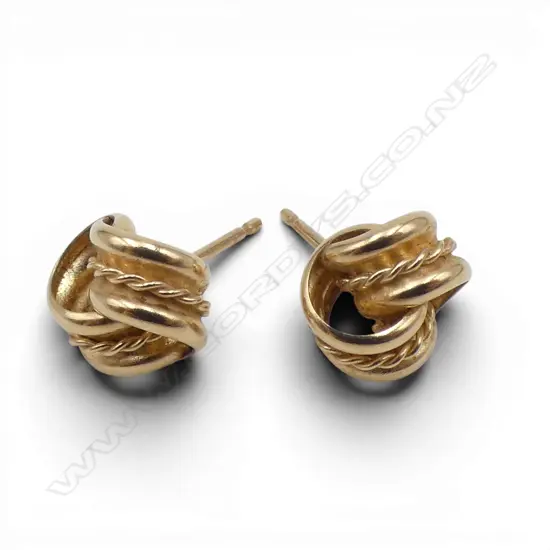PR 9ct GOLD KNOT FORM STUD EARRINGS no butterflies .83gms