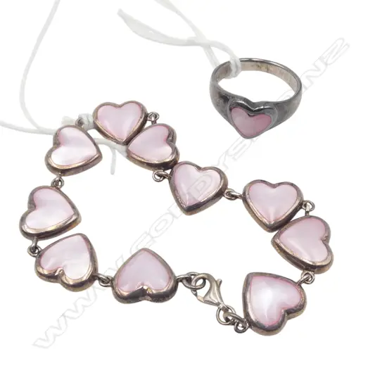 S/SILVER & MOP HEART BRACLET & RING 21.5GMS TOTAL WIEGHT