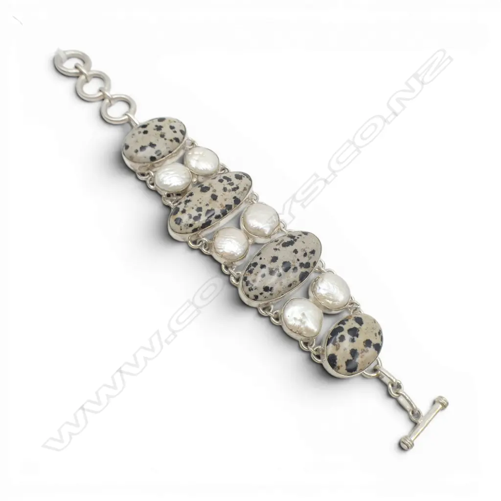 925 SILVER, AGATE & PEARL BRACELET Image 1++