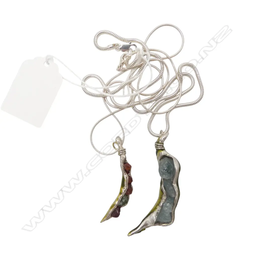 2 SIMON MISDALE SILVER & GEMSTONE PEAPOD PENDANTS WITH CHAINS  From Simon's estate Image 1++